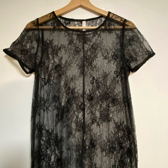 Xhilaration Black Sheer Lace Midi Dress XS Floral Mesh Overlay - Picture 3 of 10